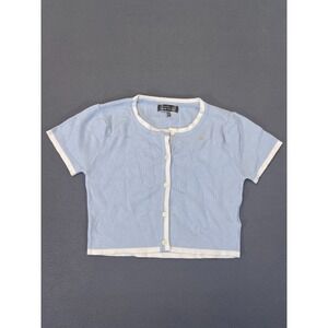 Blue Blush Super Soft Blue Button Up Short sleeve Crop Top Women's Small Viscose